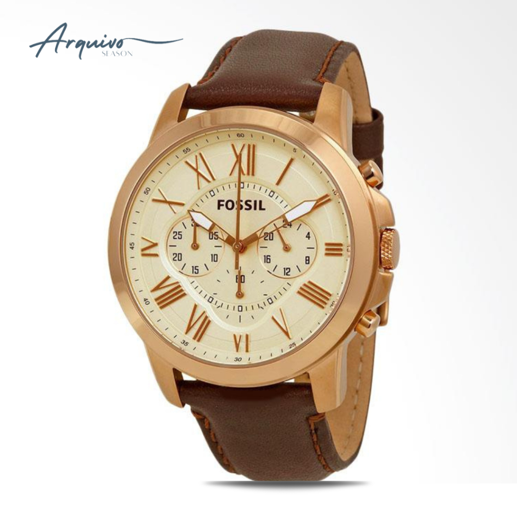 Jam Tangan Fossil Pria Grant Chronograph Kulit Brown Casual Original FS4991