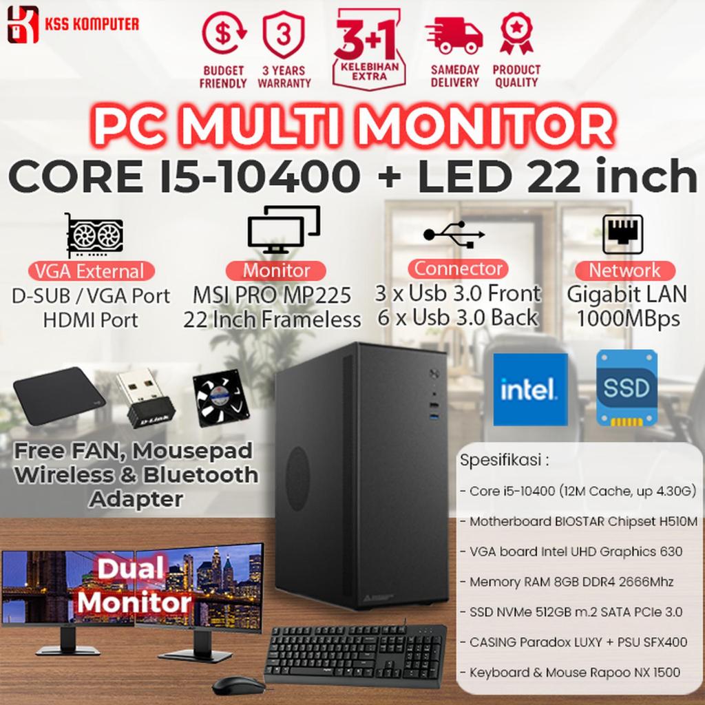 KOMPUTER / PC Rakitan TRADING Core i5 10400, RAM 16GB, Multi Monitor Frameless