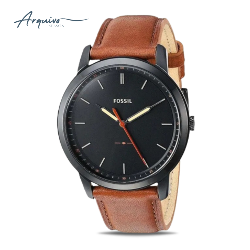 Jam Tangan Fossil Pria The Minimalist Kulit Brown Dial Black Casual Formal Original FS5305