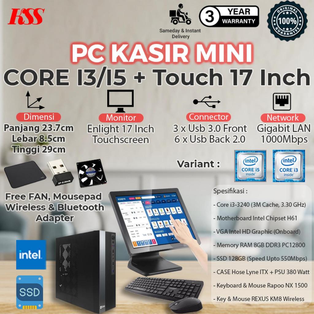 Komputer / PC Mini Kasir Core i3 / i5 + Monitor Touchscreen Lengkap