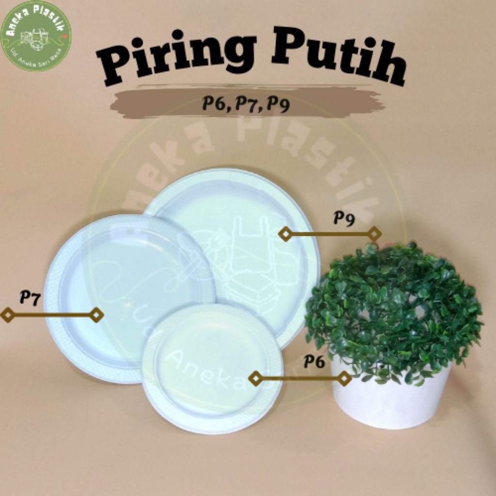 Piring Plastik Tebal putih P6 P7 P9 / Piring Sekali pakai Putih