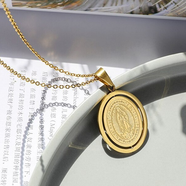 ALPHA OMEGA - Kalung Bunda Maria Guadalupe Titanium | Model Oval Cantik Elegan | Anti Kara