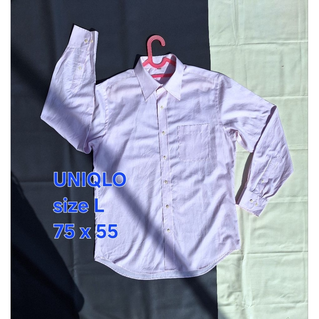 BajubKemeja UNIQLO Lengan Panjang PRIA Soft Pink Lembut Polos Formal Casual