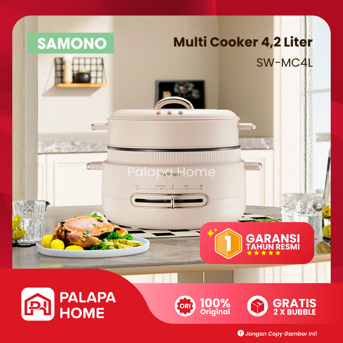Samono Panci Kukusan Listrik Besar 4,2 Liter | Multi Cooker Electric Low Watt 3 Level Panas SW-MC4L