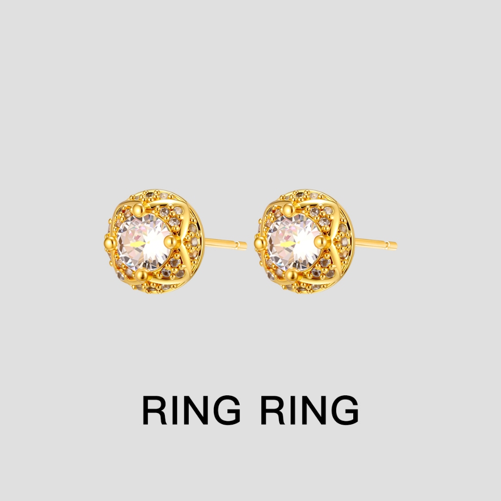 ANTING TINDIK TITANIUM UNTUK PRIA - PERHIASAN TELINGA MOTIF SEMANGGI BERHIASAN ZIRCONIA PENUH, EMAS/