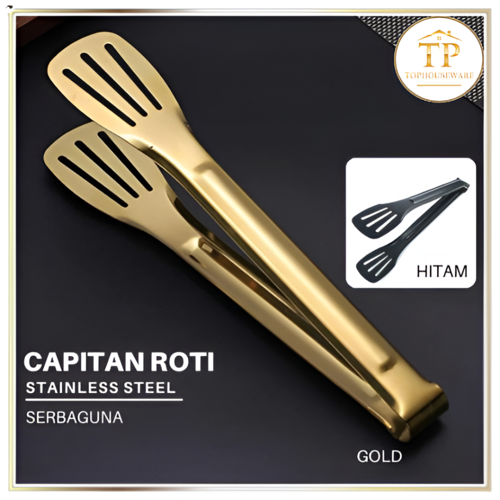 TP' Capit Pencapit Kue Roti Gold Hitam Alat Dapur Stainless Steel Premium Uk 12 Inch