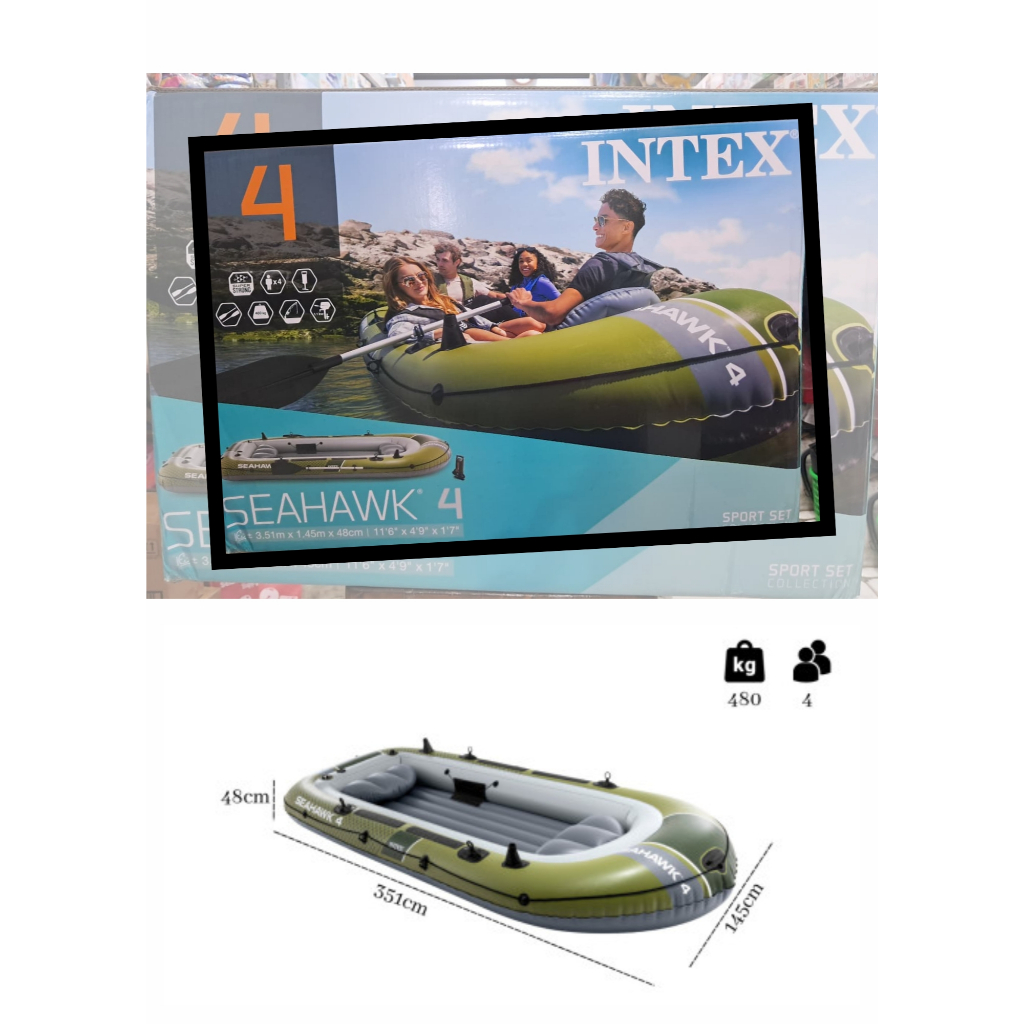 Perahu Karet SEAHAWK 4 | Boat Set 4 orang INTEX 68351 | kapal karet SEA HAWK4 MURAH | intex 68351