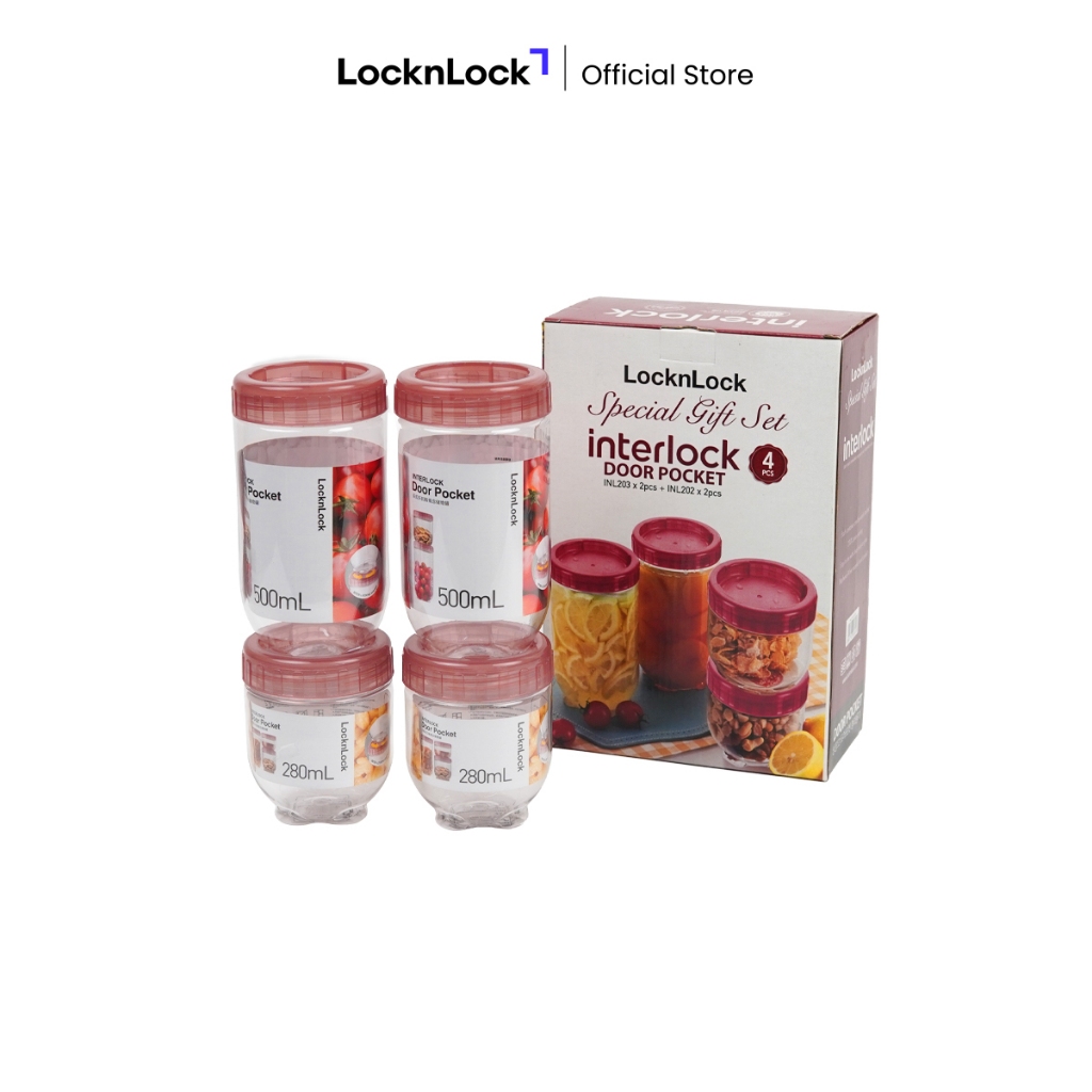 LocknLock Special Gift Set Interlock Door Pocket 4P - INL203NYREDS4 | Toples Makanan