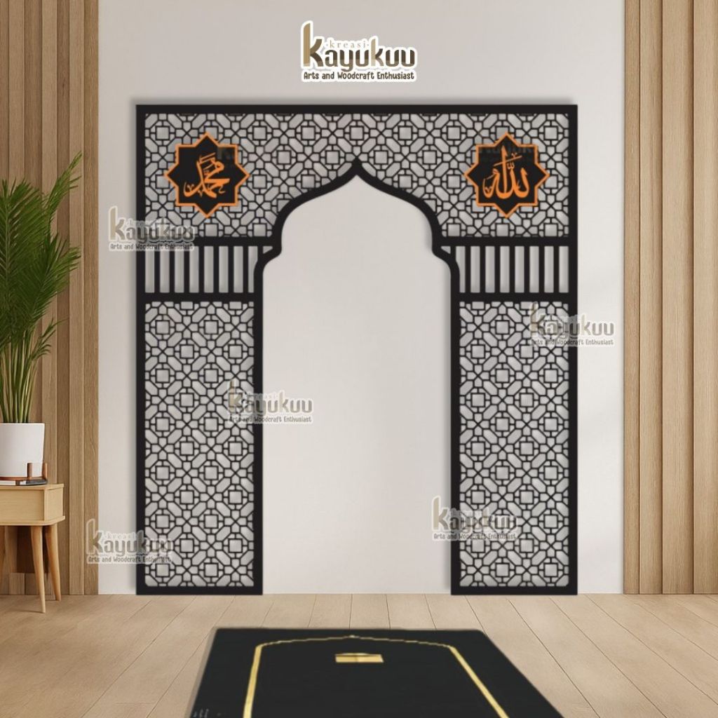 Kreasikayukuu Hiasan Dinding Mihrab Square 2 Layer Allah Muhammad Bahan Plywood 5mm+3mm