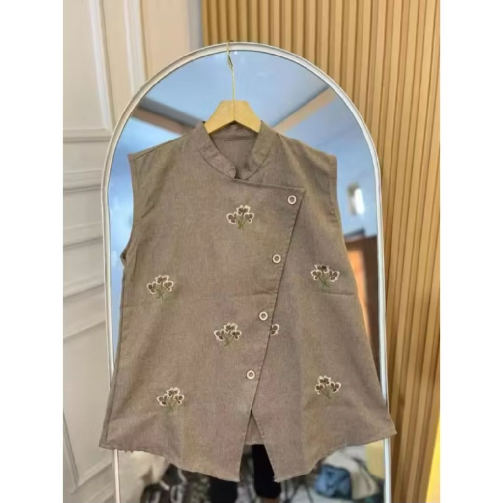 Vest Outer Rompi Bordir Motif Bunga Korean style Kekinian