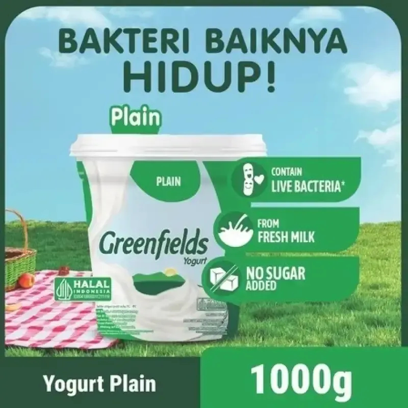 GREENFIELDS STIRED YOGURT 1KG RASA PLAIN NO SUGAR 1 CTN 6 PCS