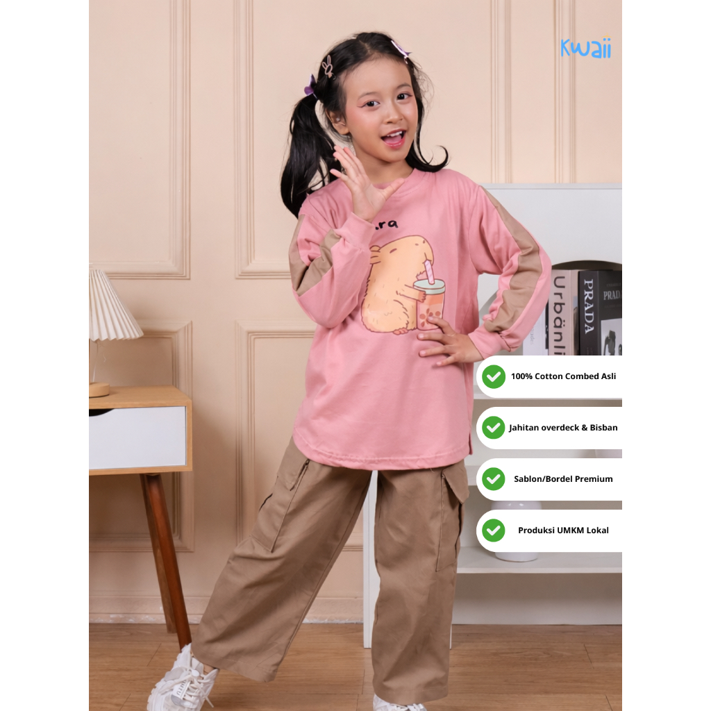 kwaii-kaos anak-capybara boba