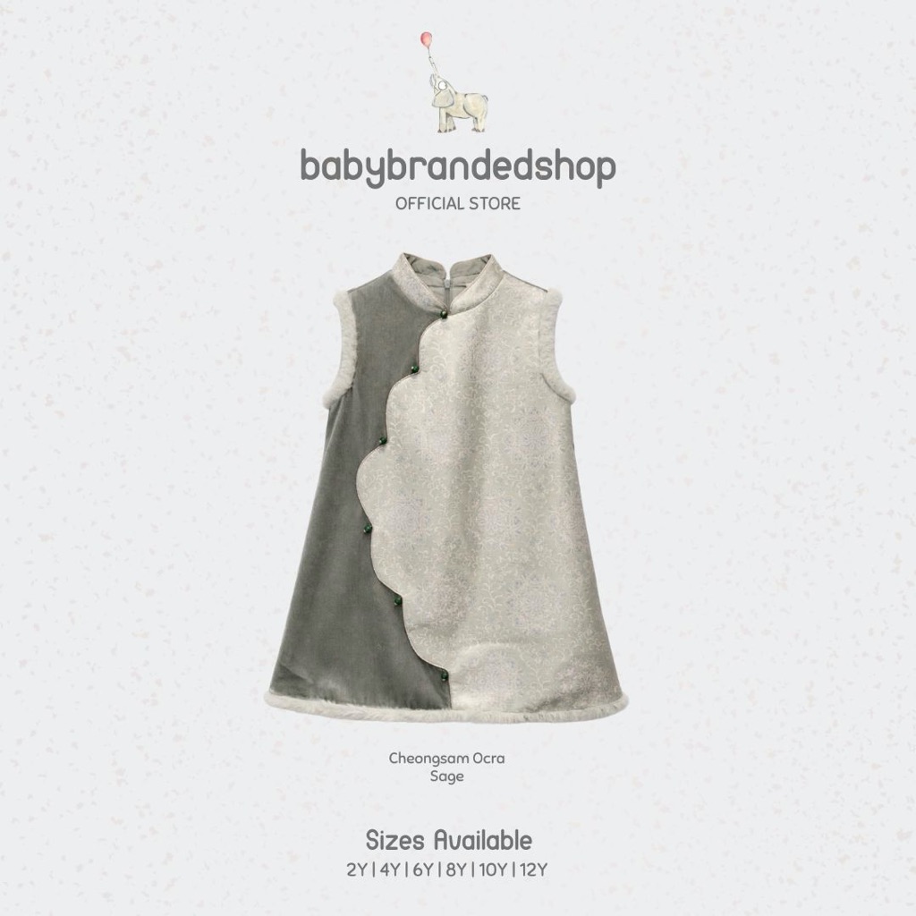 KEKEYO Cheongsam Ocra Sage Dress | Baju anak | 2-12Y