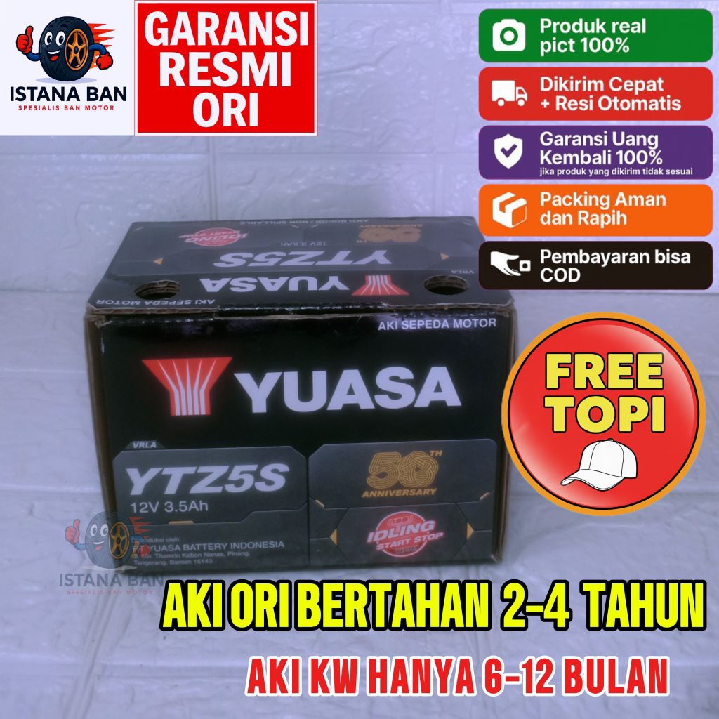 Aki Motor Yuasa ORI ORIGINAL 100% YTZ5S 12V 3.5Ah - Aki Kering, Tahan Lama, Bebas Perawatan Beat Rev