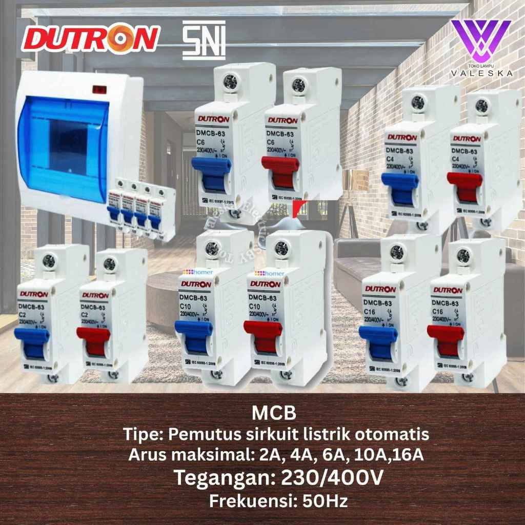MCB DUTRON SNI 2A 4A 6A 10A 16A  Merah Biru  BOX MCB 2–4 Modul Original