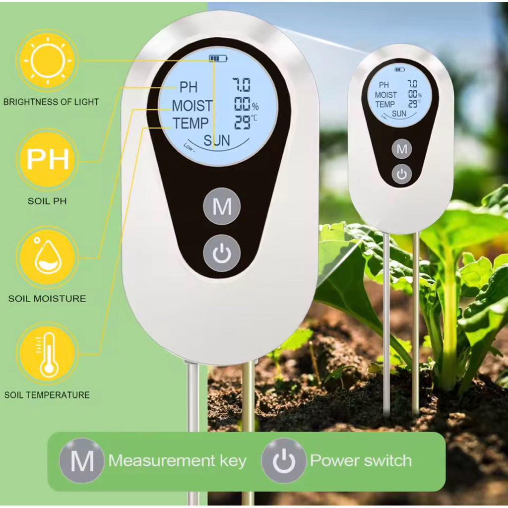 ST-001 PH Tanah Digital Digital 4-in-1 pH Meter Kelembaban Cahaya Suhu Meter
