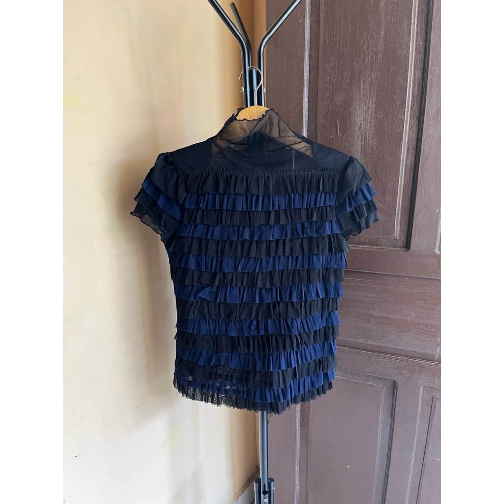 blouse rempel hitam navy korean style baju atasan top wanita murah cantik