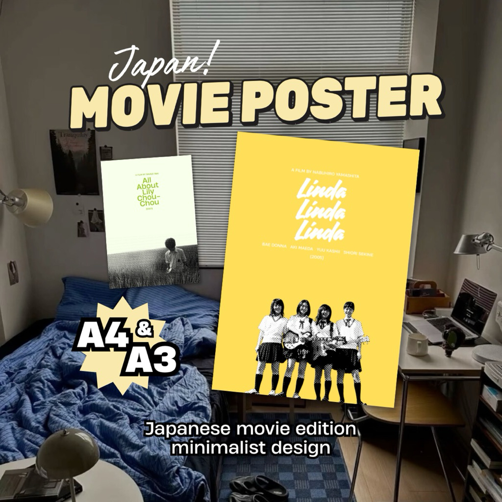 POSTER FILM LINDA LINDA LINDA JEPANG DRIVE MY CAR SHOPLIFTERS ALL ABOUT LILY CHOU CHOU UKURAN A4 dan