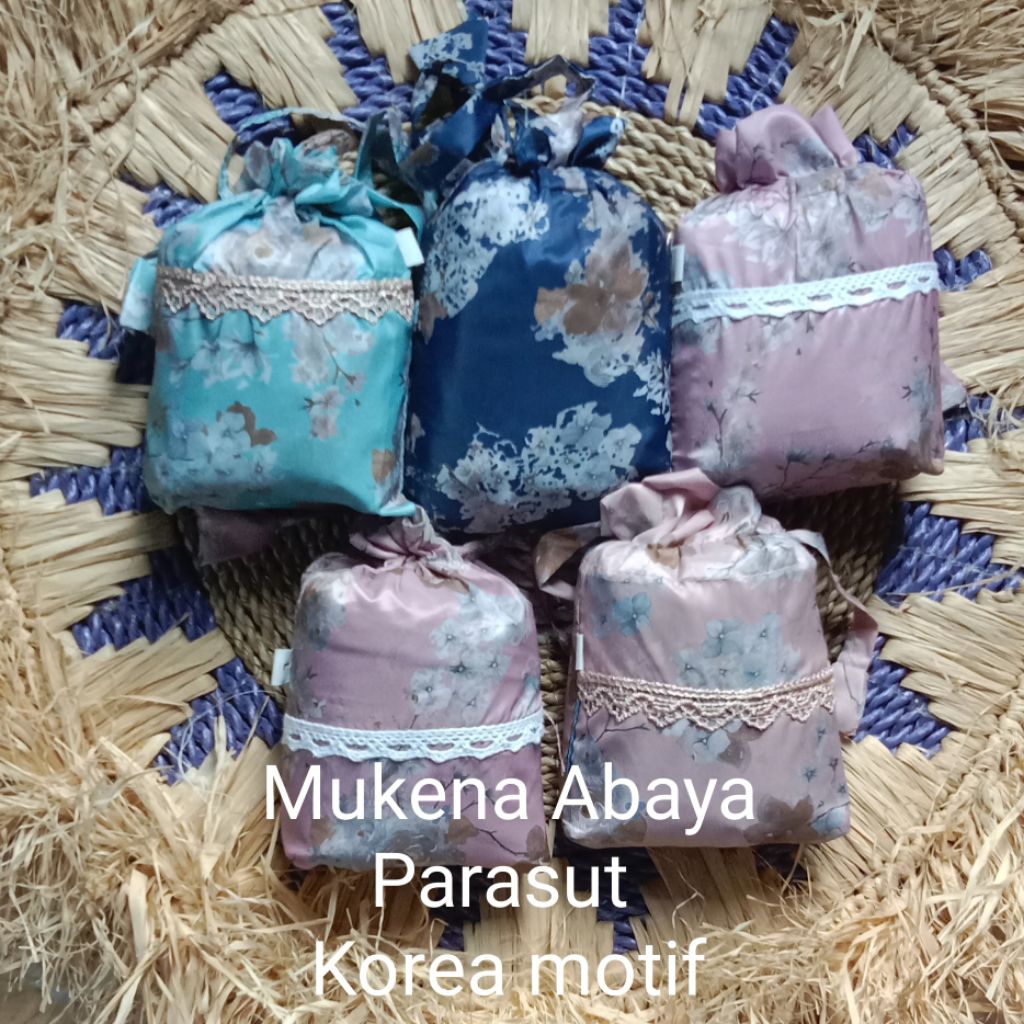 Mukena Abaya Parasut Korea Motif Bunga Premium   , "313"