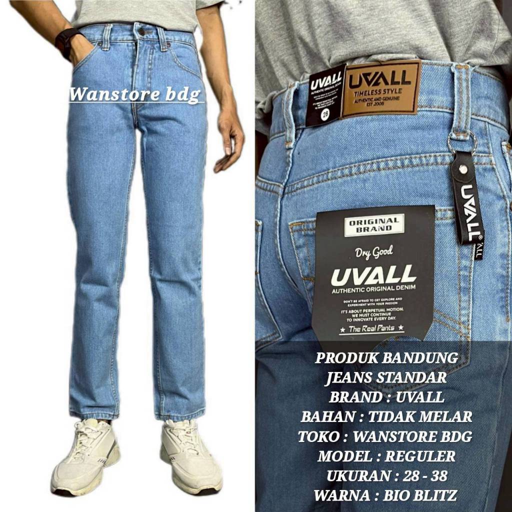 UVALL - Celana Jeans Denim Panjang Pria Standar Reguler