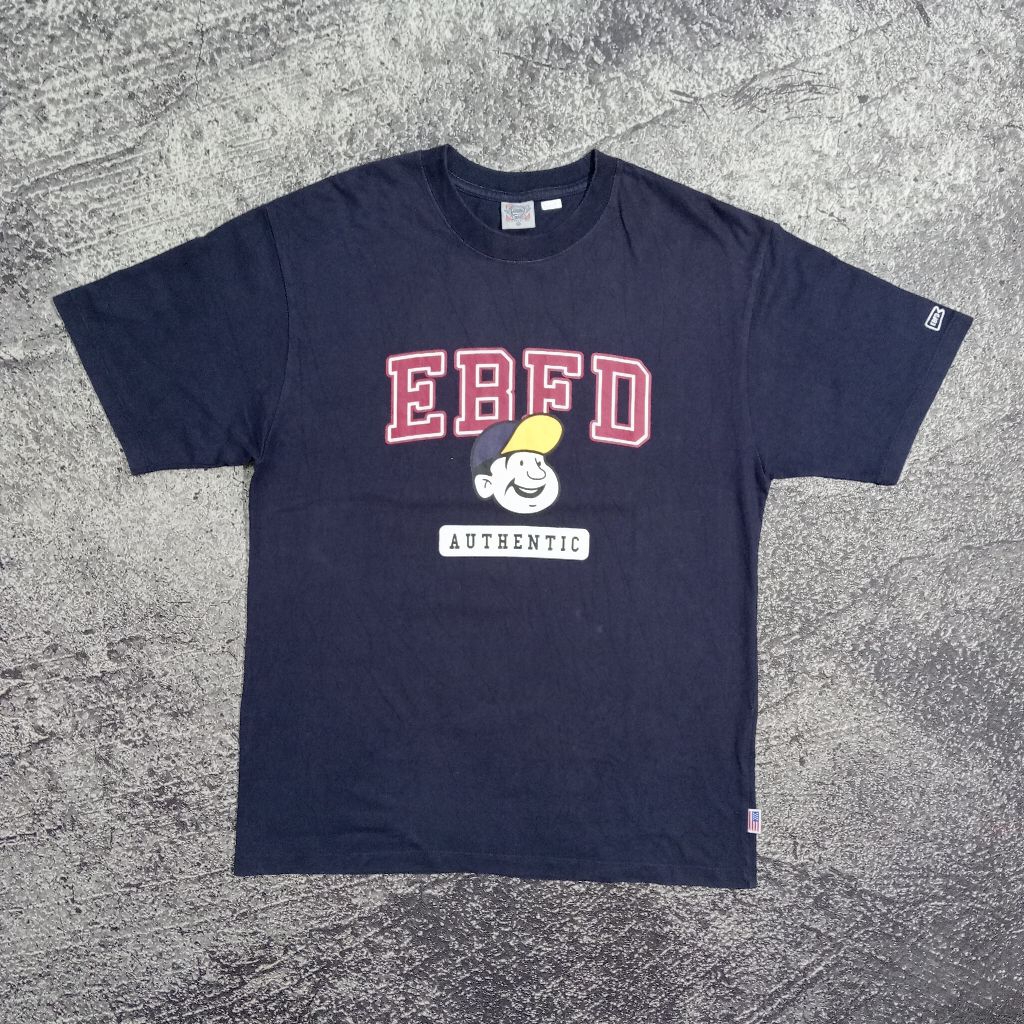 Kaos vintage pria EBBETS FIELD big logo sablon navy murah size L