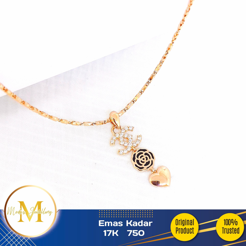 MODIS JEWELLERY - Liontin 3 Susun Fashion Love Mawar Rosegold - Emas 17k  750