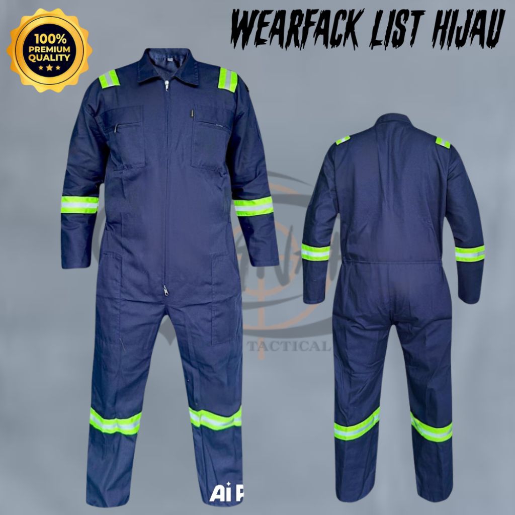 WEARPACK SAFETY LIST HIJAU PRIA WANITA/PAKAIAN SETELAN KERJA PROYEK WEARPACK