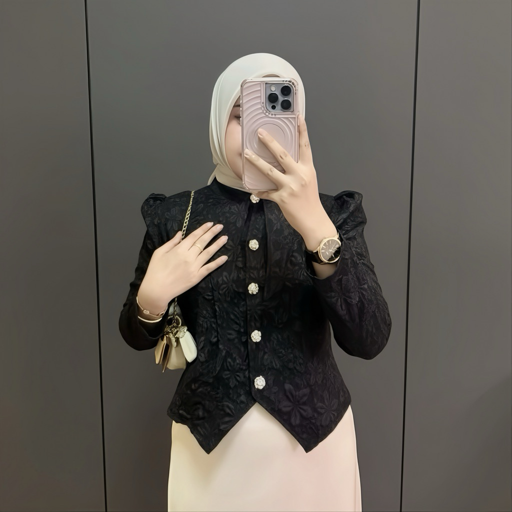 Flower Blouse Long Sleeve - Blazer Wanita Korean Look - Atasan Wanita Kondangan Bussines Casual Tren
