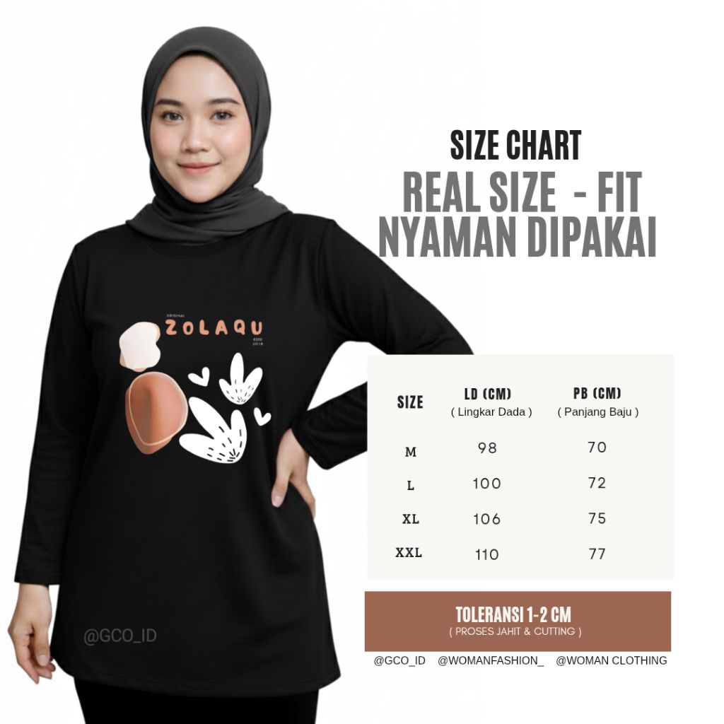 Kaos Daily Wear Nyaman Zolaqu Original 2026 Harian Aman Tebal Adem Lengan Panjang Hitam Katun 24s