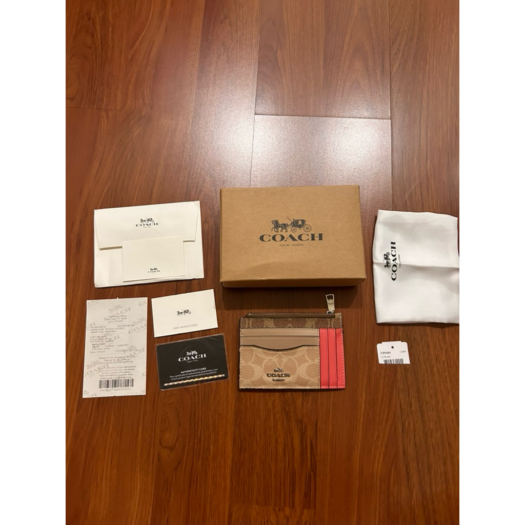 preloved like new authentic coach card holder / wallet pink beige kelengkapan full