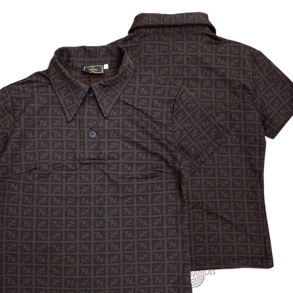Vintage Fendi Mare Brown FF Zucca Monogram Jacquard Polo