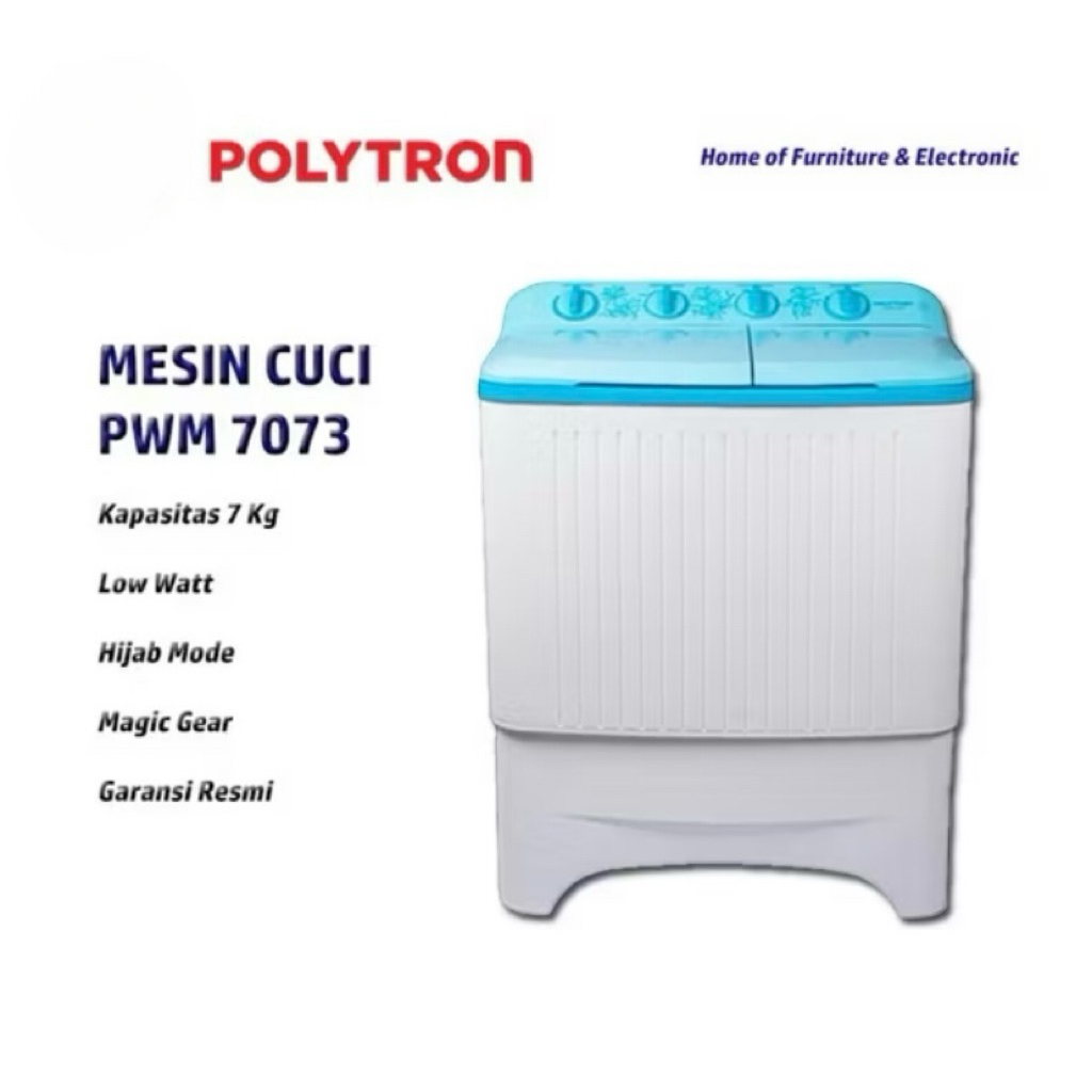 POLYTRON Mesin Cuci 2 Tabung 7 Kg PWM 7073 | Mesin Cuci Polytron 7 Kg | Mesin Cuci 2 Tabung