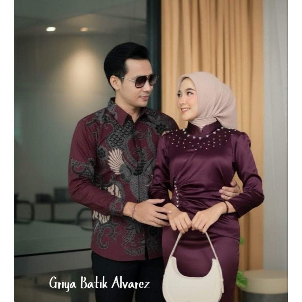 PAKET HEMAT  Couple Vina dress Aura Set Pasangan Kondangan Viral Kemeja Batik Couple Lengan Panjang 