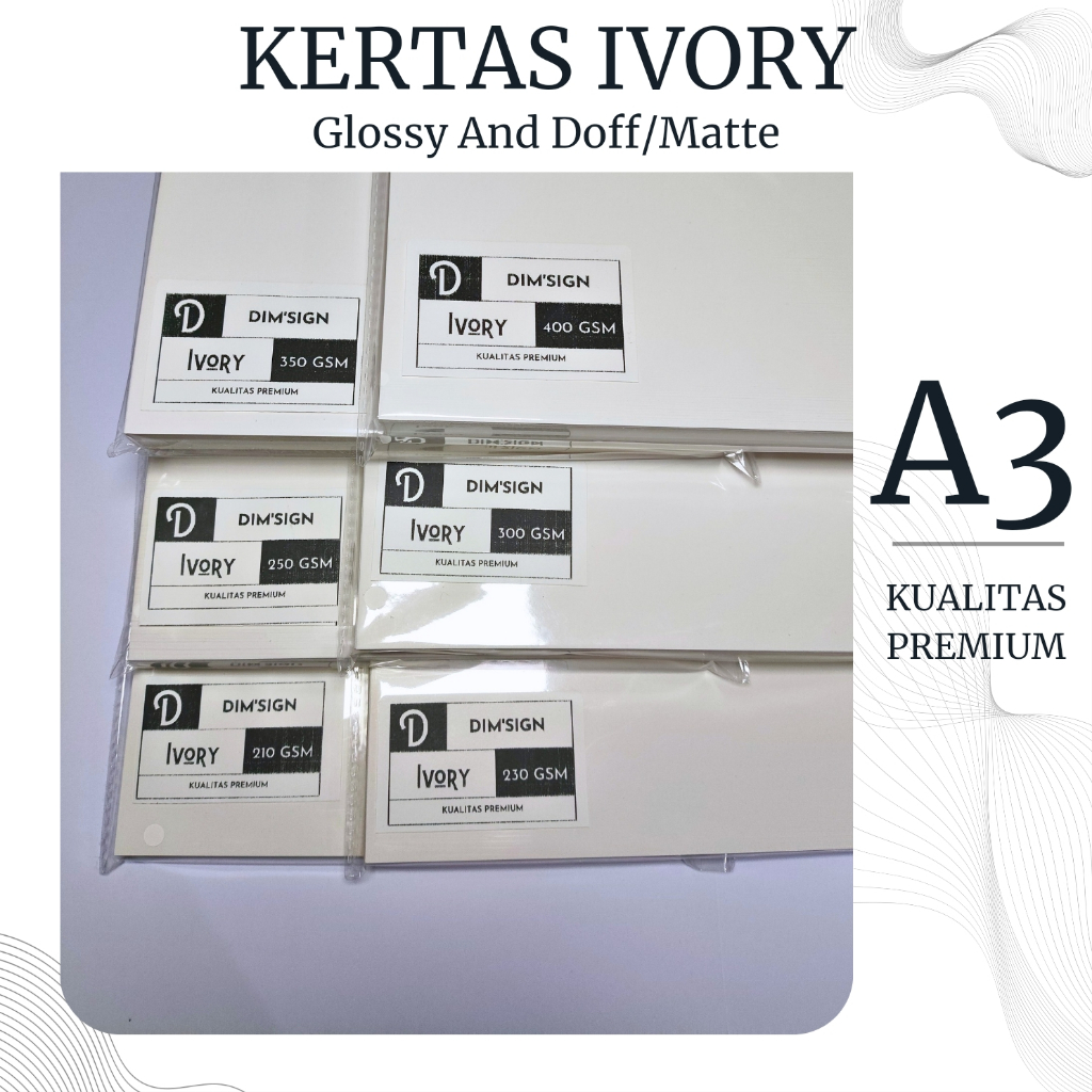 Kertas ivory A3 ketebalan 210/230/250/300/350/400 gsm