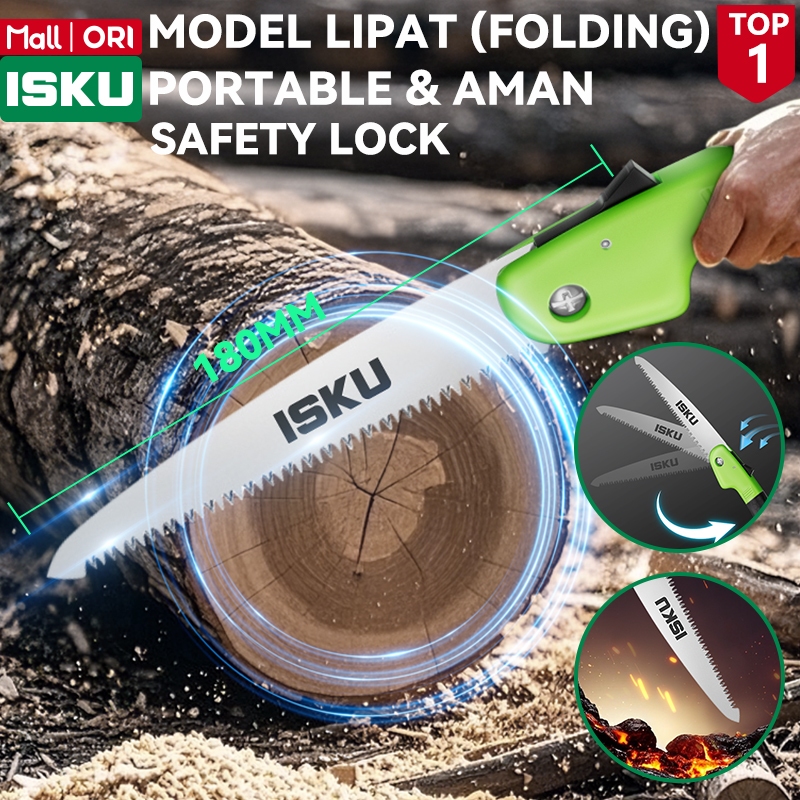 ISKU Gergaji Lipat Portable Pemotong Dahan Ranting Pohon Folding Pruning Saw Baja SK5 Tajam Gigi 3 S