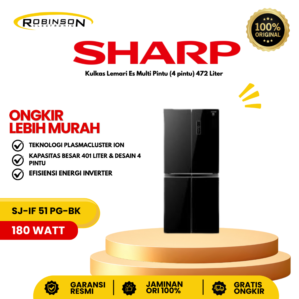 Kulkas Sharp 401 Liter SJ-IF 51 PG-BK 4 Pintu