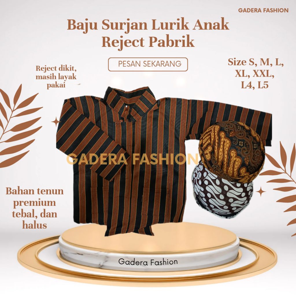 (REJECT PABRIK) Baju Adat Anak Surjan Lurik Jawa Motif Coklat Hitam