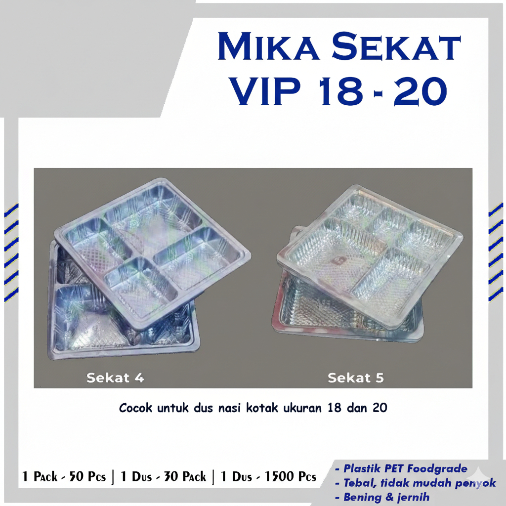 Mika Plastik Sekat 4 Nasi Kotak Box Tray Catering VIP 18 20 22 isi 50
