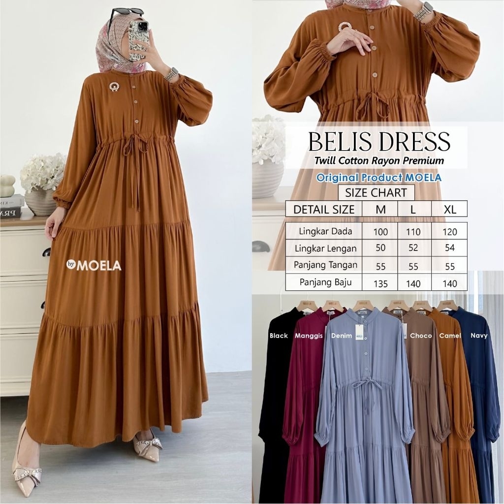 Belis Dress by Moela - dress cotton rayon premium - gamis wanita model terbaru kekinian - dress baju