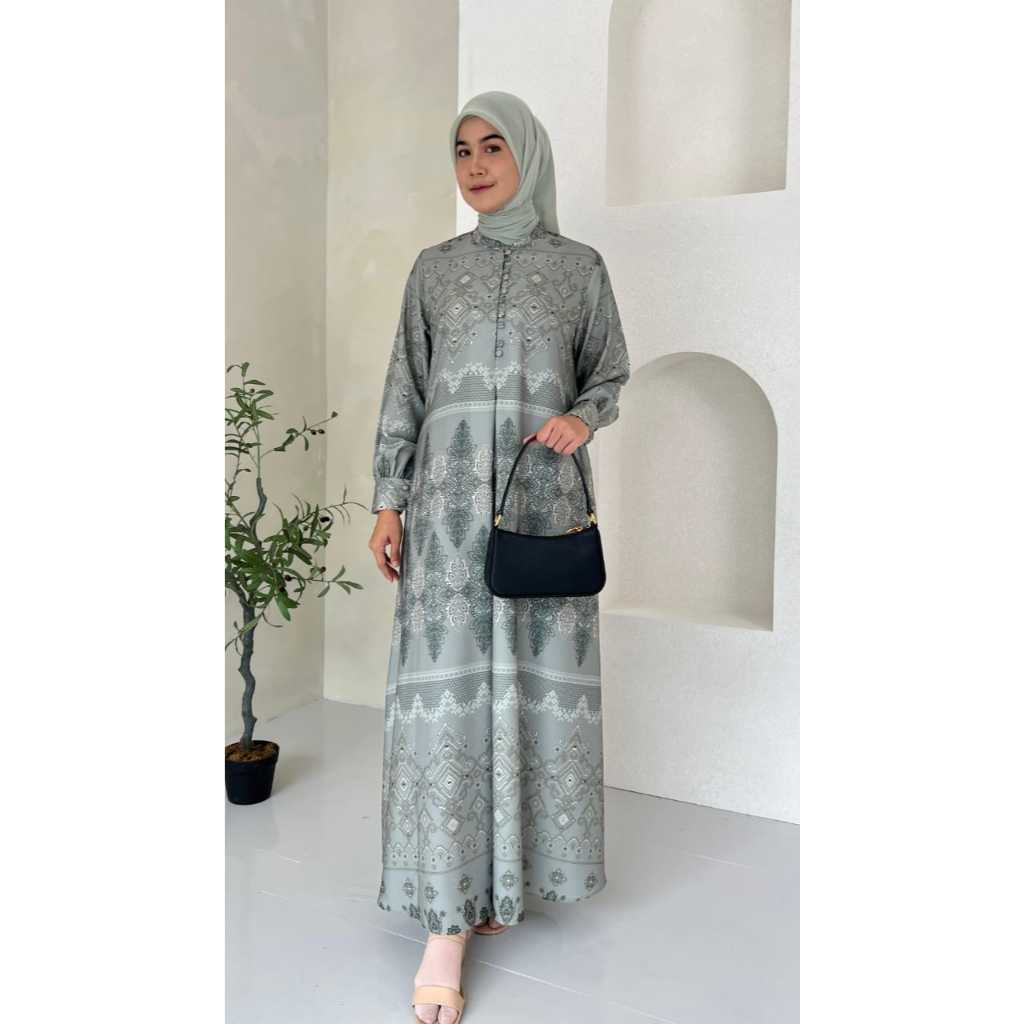 GAMIS HANIYAH PRINTING / BAJU WANITA MUSLIM/ WARNA DIABI ADIBA/ GROSIR TANAH ABANG