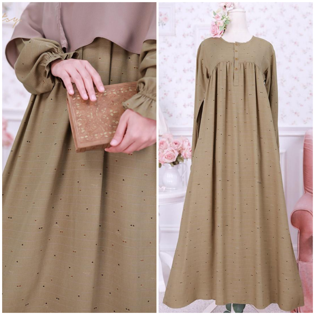 Ditsy Nightgown Gamis Muslimah Navira Mocha Viscose Premium M L XL