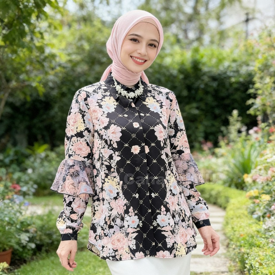 Ready Blouse Wanita Premium Kekinian Kondangan Bahan Soft /Blouse Korea Premium Motif Bunga Elegan