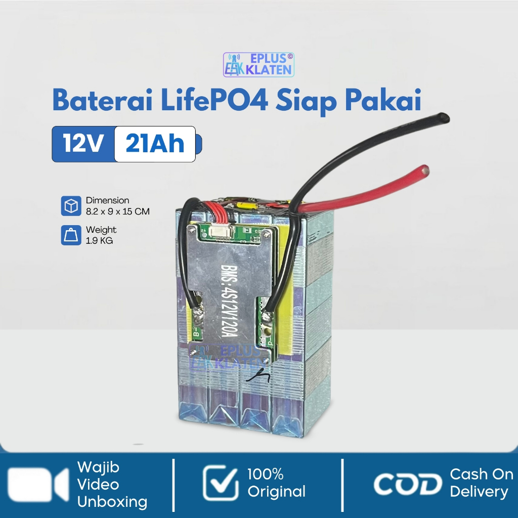 Battery LifePO4 12V 21Ah 12 Volt + BMS Siap Pakai Baterai Setrum PDC PAC Accu Aki Motor 20Ah - BT138