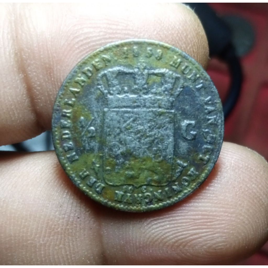 Koin Old Fake 1/2 G  1858 &1863 2 Keping Willem III Brass