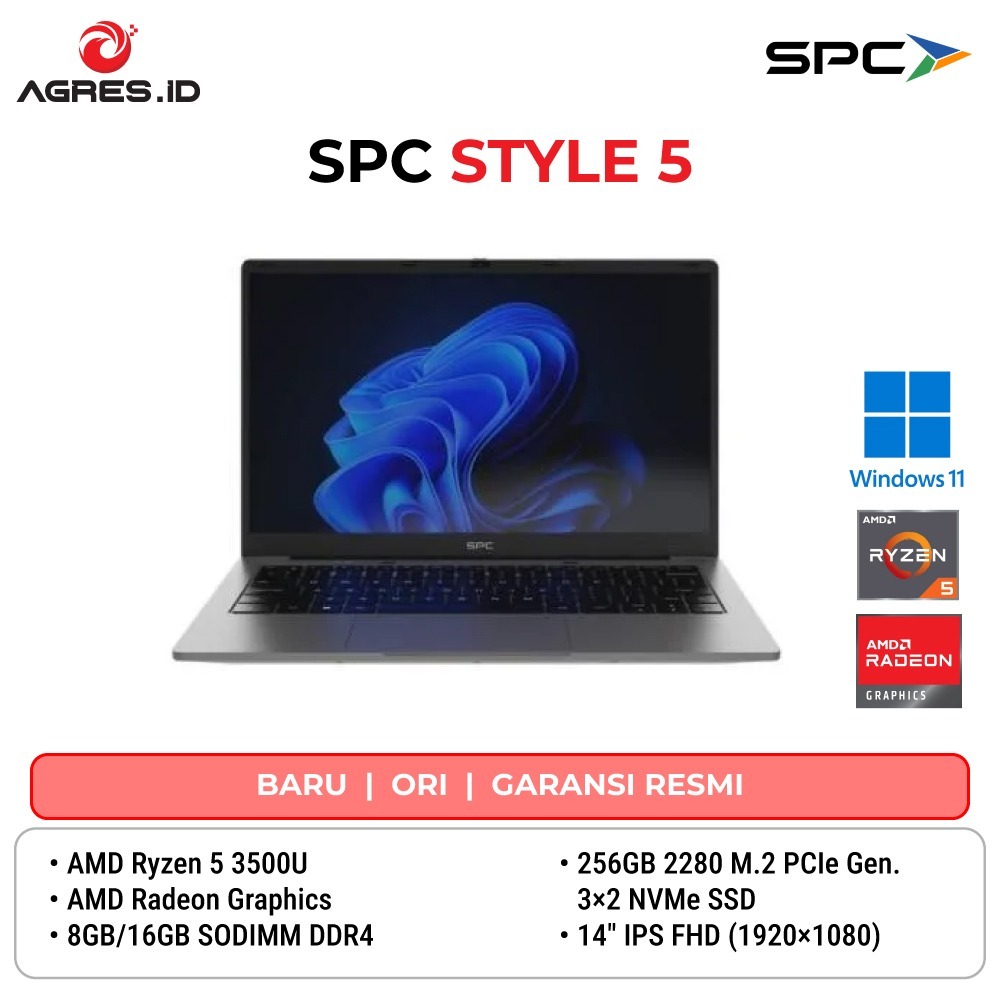 LAPTOP SPC STYLE 5 AMD RYZEN 5 3500U - RAM16GB 256GB WINDOWS 11 14.0FHD IPS BLIT