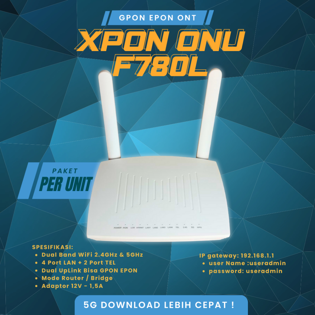XPON ZTE F780L Dual Band Support OMCI Modem 5G GPON EPON Lose Pack + Adaptor