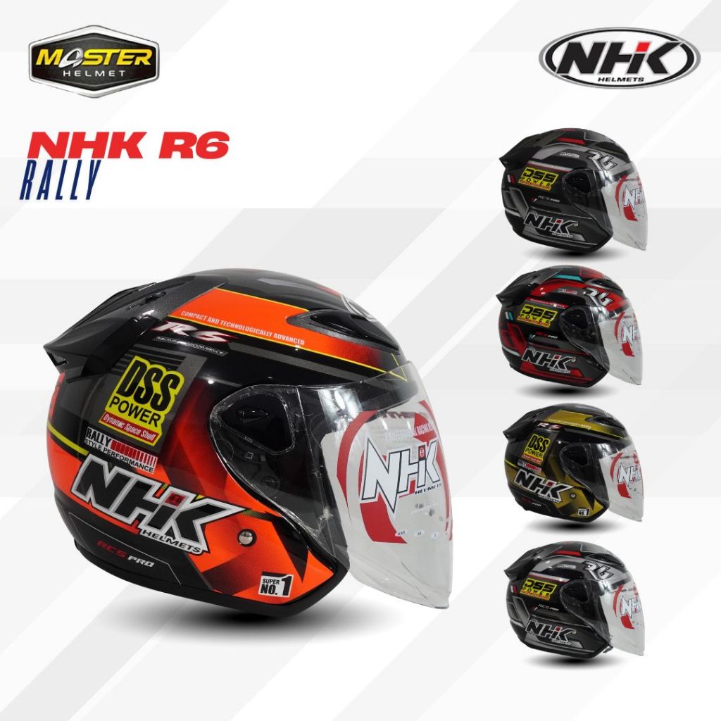 NHK R6 Motif Rally #2 Rally #3 Black Gold Doff Hitam Gold Dop Half Face All Colors, NHK RALLY3 NHK R