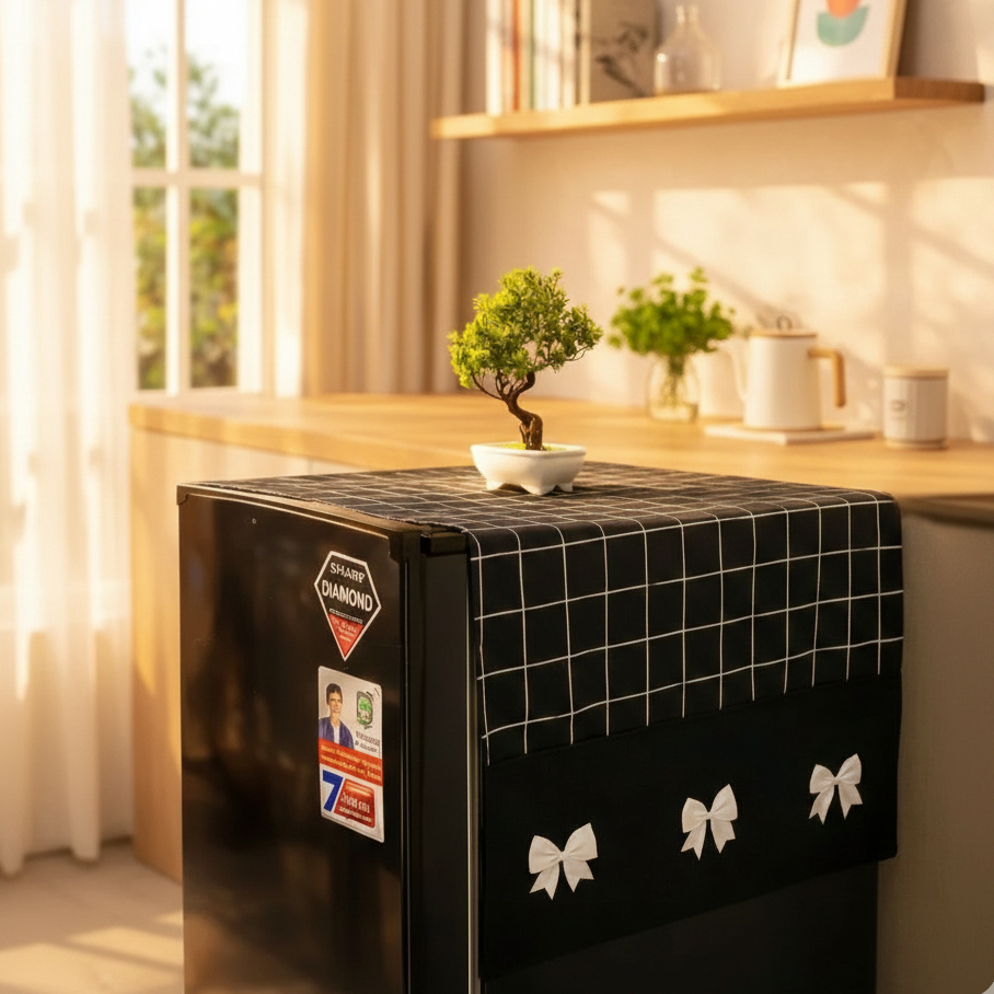 TAPLAK kulkas minimalis taplak kulkas pita kain katun cover kulkas aesthetic sarung kulkas aesthetic