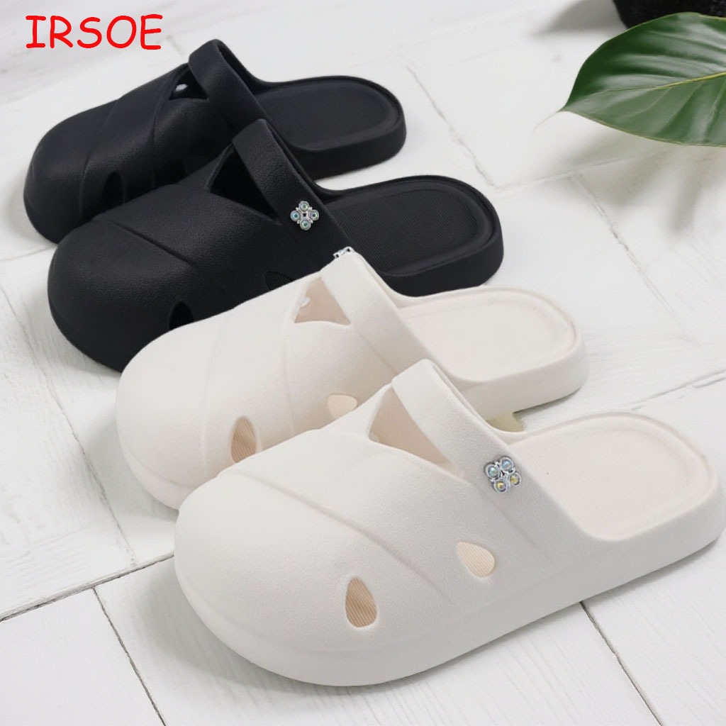 IRSOE Sandal Wanita Jelly Anti Slip Sendal Karet Motif Sandal Rumah Baotou Flat Sendal Wanita Terbar