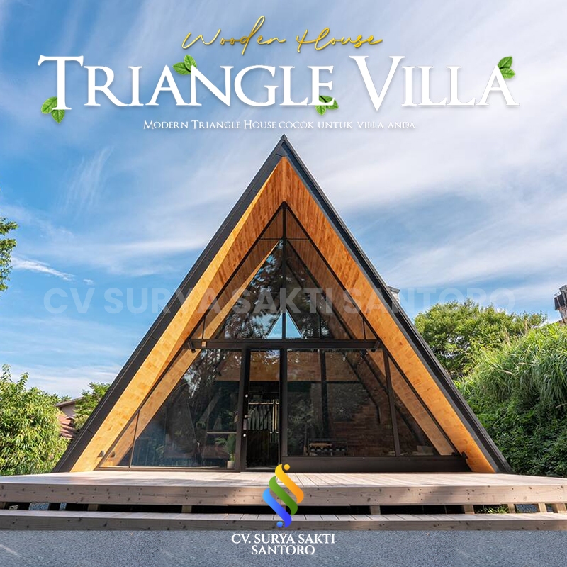 Villa Rumah Segitiga Modern tipe Mezanine Kayu Mix Kaca